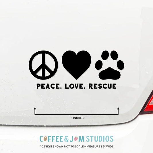 ☮️ Peace, Love, Rescue - Vinyl Decal for Car