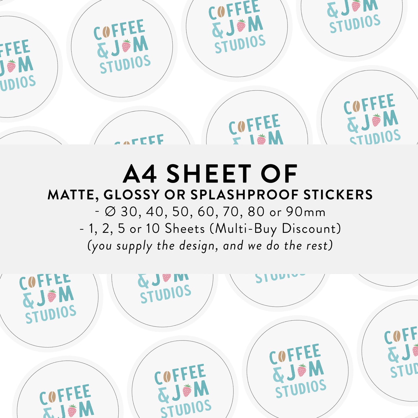 📄 A4 Sheet of ø 30–90 mm Matte / Glossy / Glossy Splashproof Custom Stickers - Business Stationery