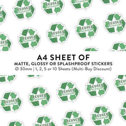 ♻️ A4 Sheet of 35 ø 30 mm Reused Packaging - Matte/Glossy Splashproof Stickers – Business Packaging