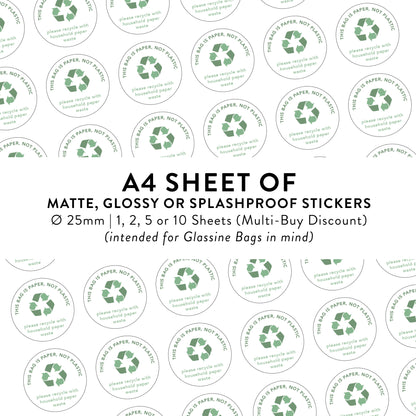 ♻️ A4 Sheet of 54 ø 25 mm Recyclable Bag - Matte/Glossy Splashproof Stickers – Business Packaging