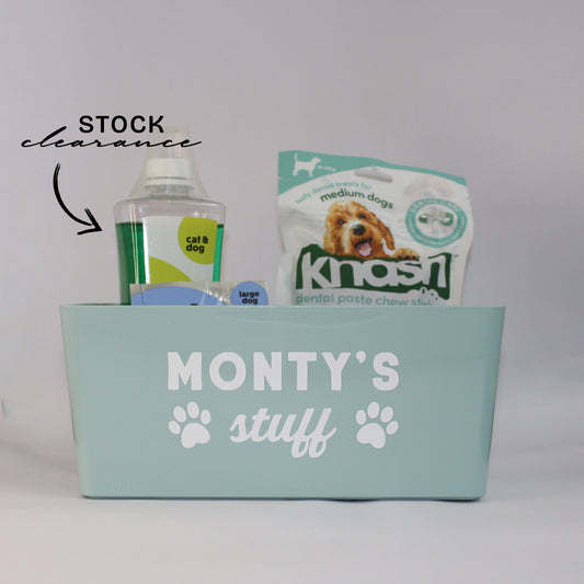 🧸 Personalised Dog Stuff / Toys / Supplies Plastic Container Box Basket | Great for Shampoo, Bits & Bobs, Tablets | Gift for Dog Mum / Dog Dad