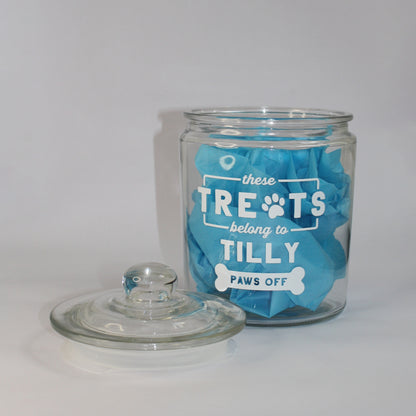 🍖 Personalised Dog or Cat Treat Food Glass Storage Jar with Airtight Lid | Great Gift for Dog Parent | 'These Treats Belong to' Jar