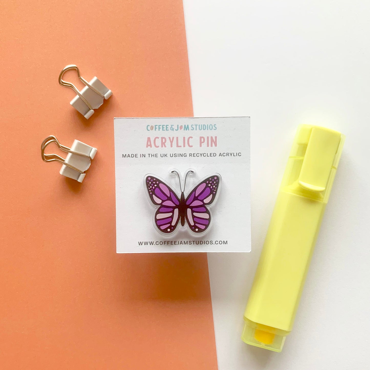 🦋 Gothic Purple Butterfly – Recycled Acrylic Pin Badge