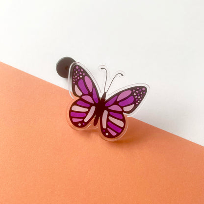🦋 Gothic Purple Butterfly – Recycled Acrylic Pin Badge