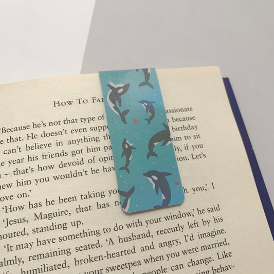 🐋 Swimming with Orcas - Mini Recycled Magnetic Bookmark