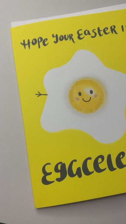 Punny Easter Greeting Card with Happy Fried Egg - Hope Your Easter is Eggcelent!